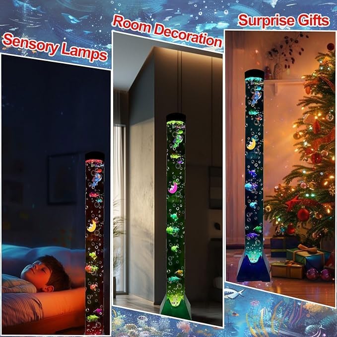 Sensory Bubble Tower Lamp with Wall Bracket: 4FT Color Changing LED Bubble Tube Light – Calming Sensory Lighting for Autism ADHD, Home Decor, Bedroom, Living Room, Meditation, Party Ambiance