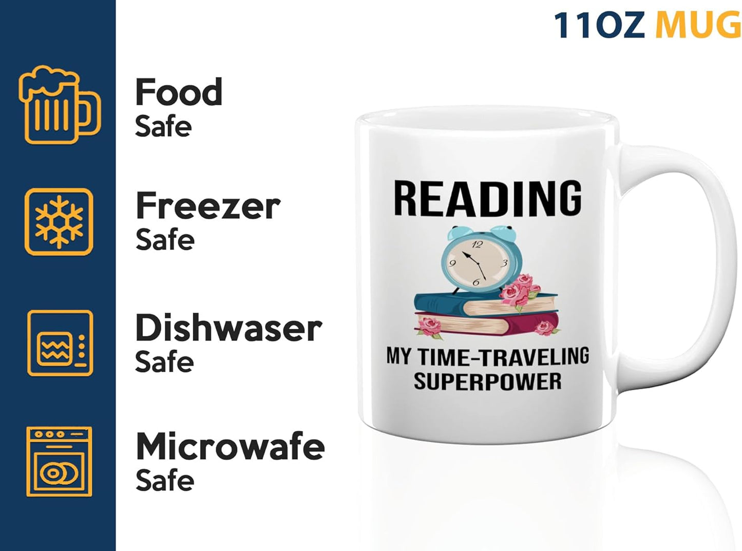 Book Lover Coffee Mug 11oz White -Time-traveling Sprpwr - Gift For Poets Bookish People Bibliophile Librarian Book Club Reader