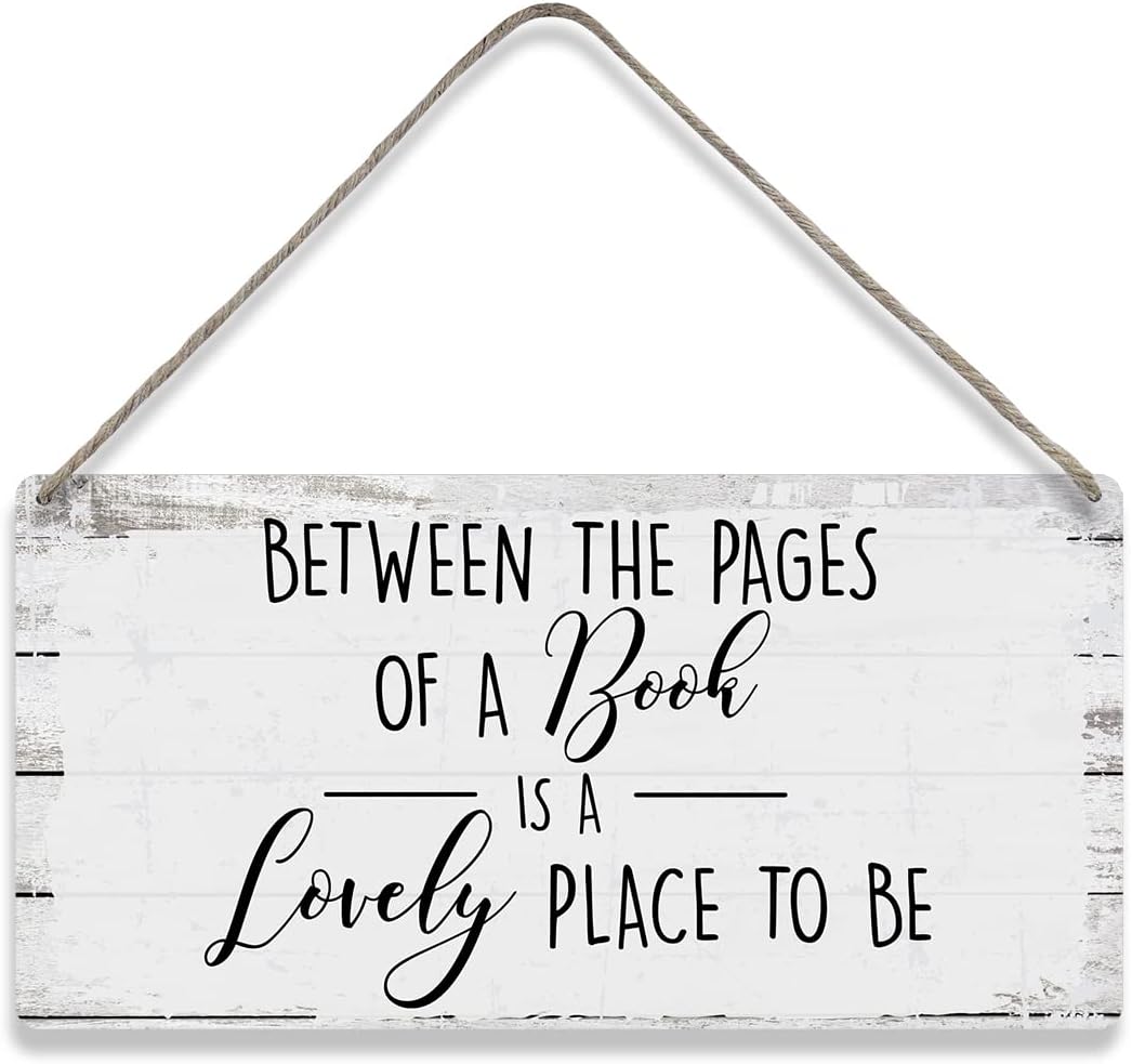 MIGUMUTU Between the Pages of a Book is a Lovely Place to be Sayings Home Wall Decor Wooden Signs Rustic Hanging Wall Plaque Sign Reading Room Present