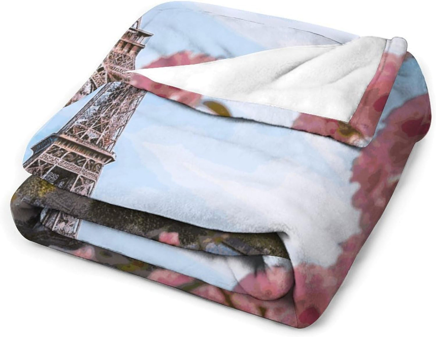 Paris Eiffel Tower with Flowers Blanket Super Soft Lightweight Throw Blanket Cute Cozy Warm Bed Blanket Decorative Fuzzy Blanket All-Season Home Decor Gift for Sofa Couch Living Room 40"*50" （100*130c