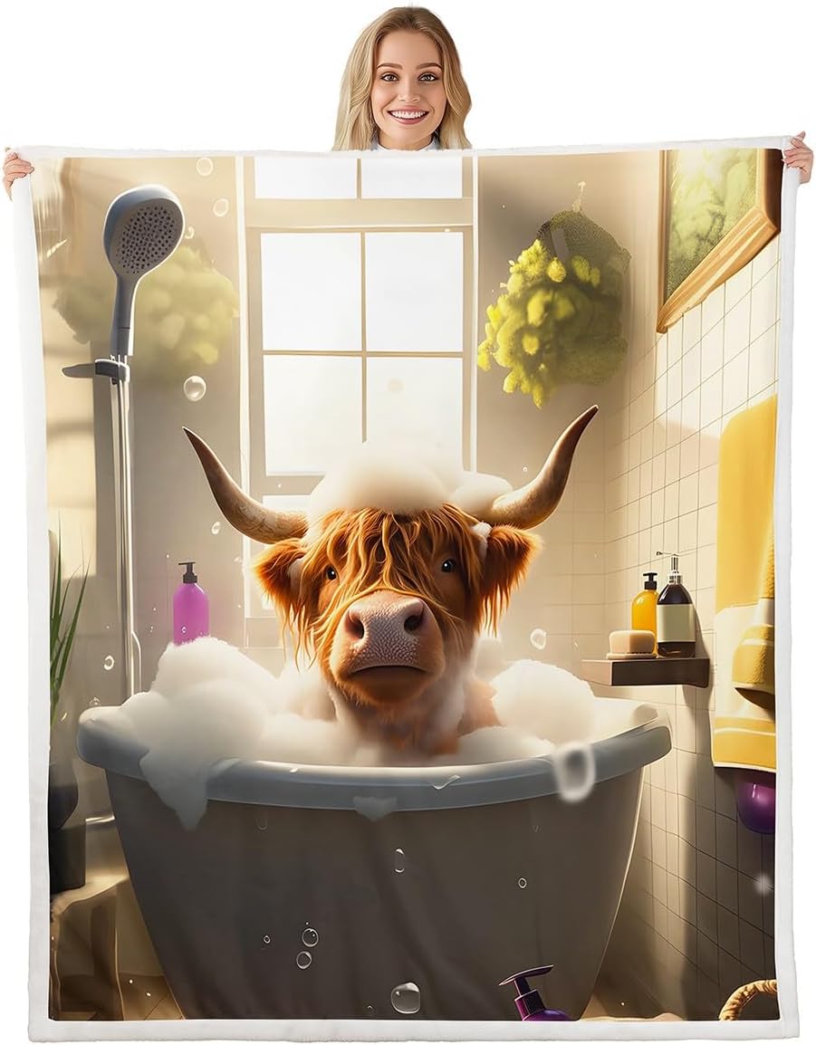 Feelyou Highland Cow Fleece Throw Fuzzy Twin 60"x80" Highland Cattle Sherpa Blanket for Bed Sofa Couch Boys Teens Decor Animal Plush Throw Western Decor Fuzzy Cozy Bedroom Farmhouse