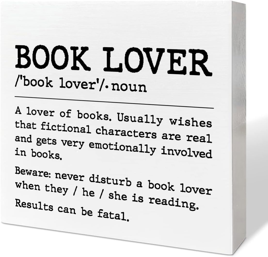 Book Lover Desk Decor Wooden Box Sign, Book Lover Definition, Book Worm Nerd Decor for Home Bedroom Bookish Book Reader Librarian Decoration Book Lover Gifts for Women Men Teen Girls