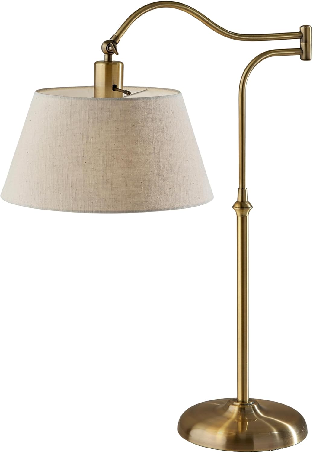 Adesso Antique Brass Table Lamp with Cream Fabric Shade - 180 Degree Adjustable Arm, Versatile Bedside Table, Living Room, or Desk Lamp, 27” Tall