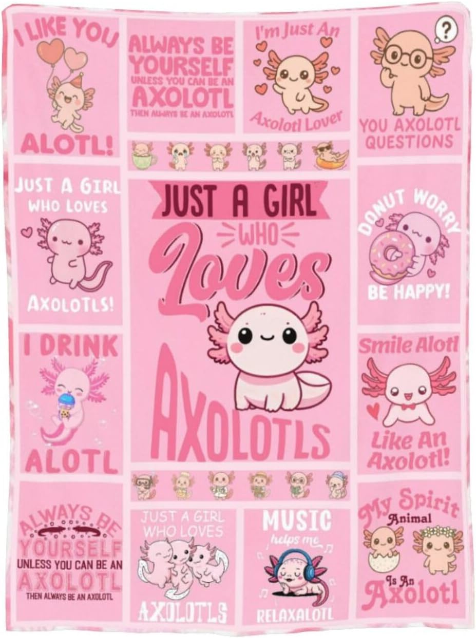 Axolotl Blanket Super Soft Warm Cozy Axolotl Flannel Throws Cute Patchwork Blankets Sofa Couch Room Decor Bedding Gifts 50"x40"