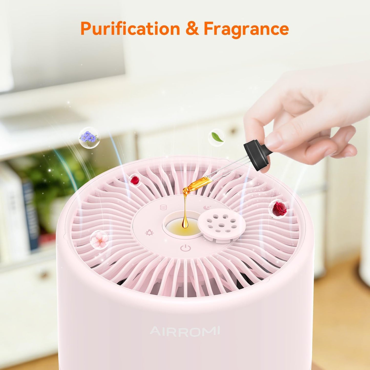 AIRROMI Pets Air Purifier for Home Allergies,Up to 660 ft². HEPA Deodorizing Activated Carbon Filter,With Fragrance Sponge for Better Sleep,Night Light,Pet Dander,Smoke,Odors,Air Cleaner A2002 Pink