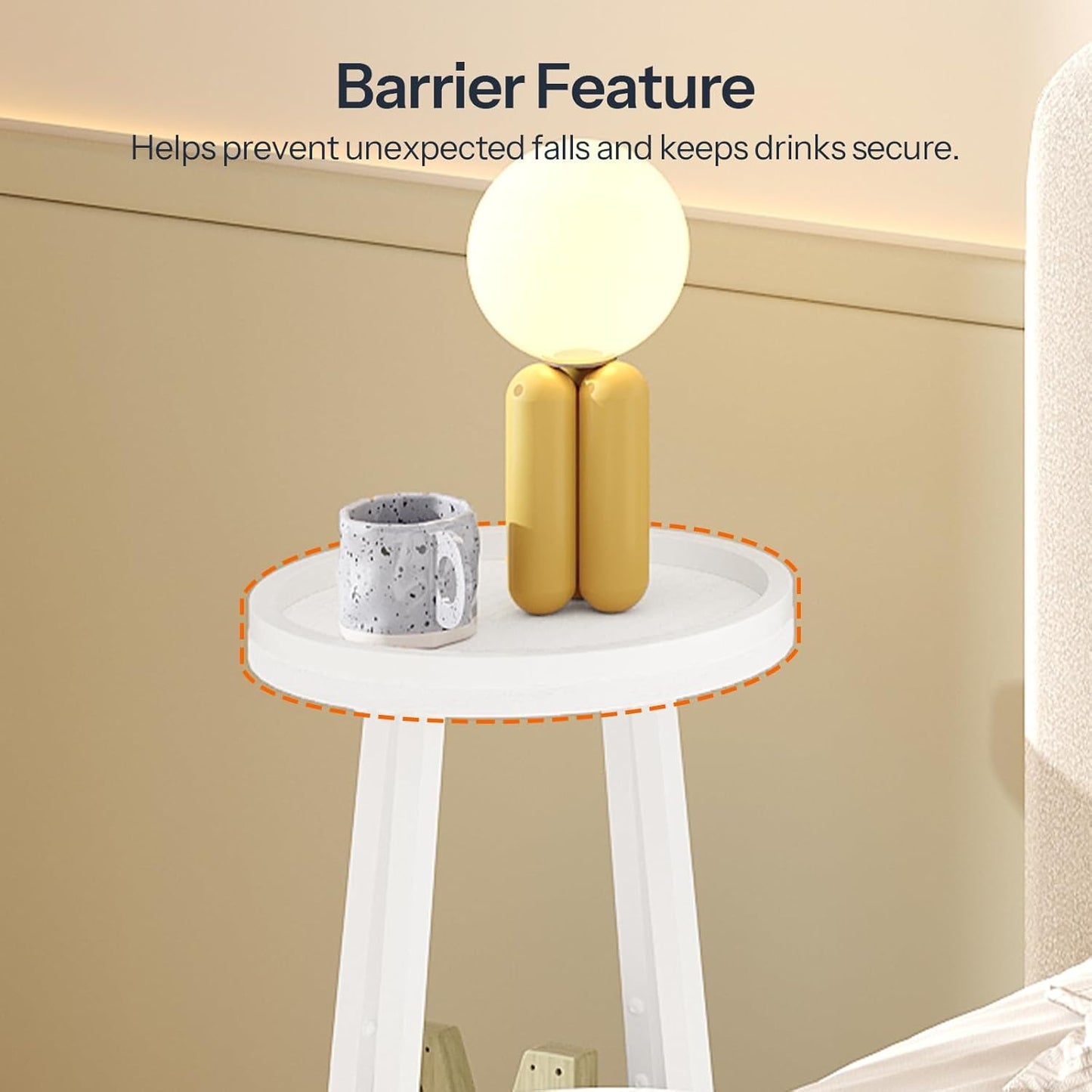 HOOBRO Small Round Side Table, 2-Tier Round Sofa End Table, Compact Nightstand with Cotton Linen Storage Basket, for Small Space, Living Room, Bedroom, Dorm, White WW183BZ01