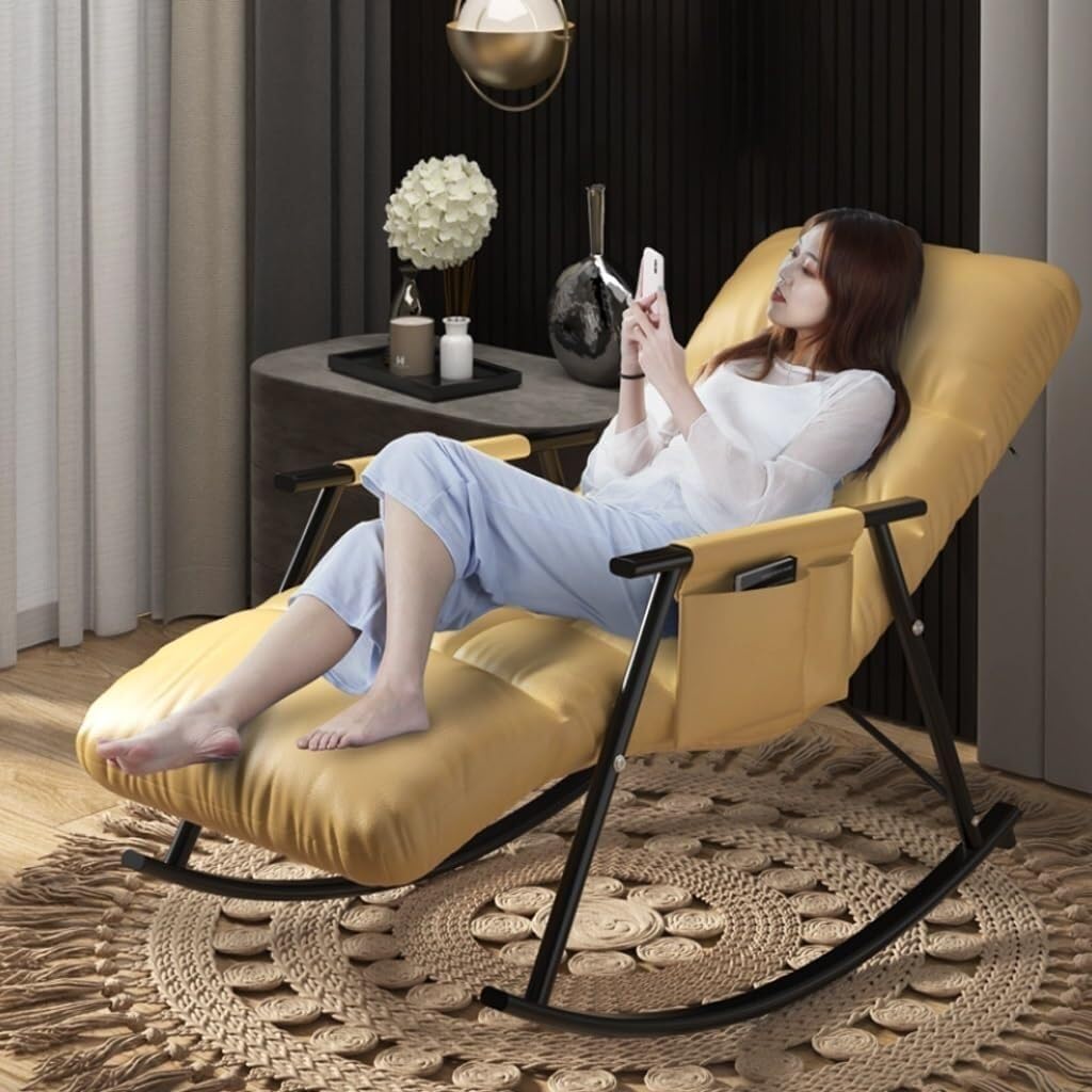 Modern Rocking Chair - Soft Reclining Armchair for Living Room, Bedroom & Lounge - Comfortable Relaxing Chair for Reading & Leisure (Gray B)