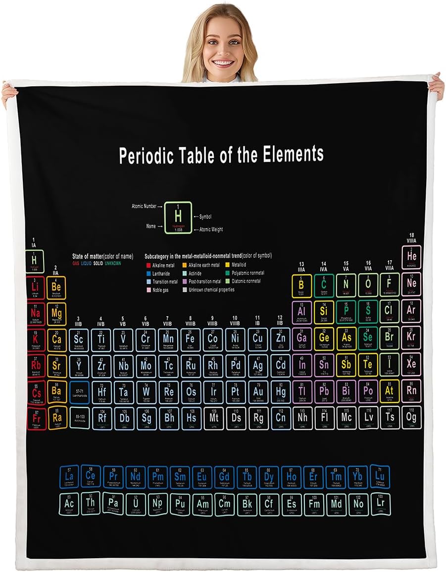 Erosebridal Chemistry Theme Sherpa Blankets Throw Size, Periodic Table of Elements Throw Blanket, Science Chemistry Lovers Plush Bed Blanket for Kid Teens Boys Man Bedroom Decor Sherpa Blanket, Black