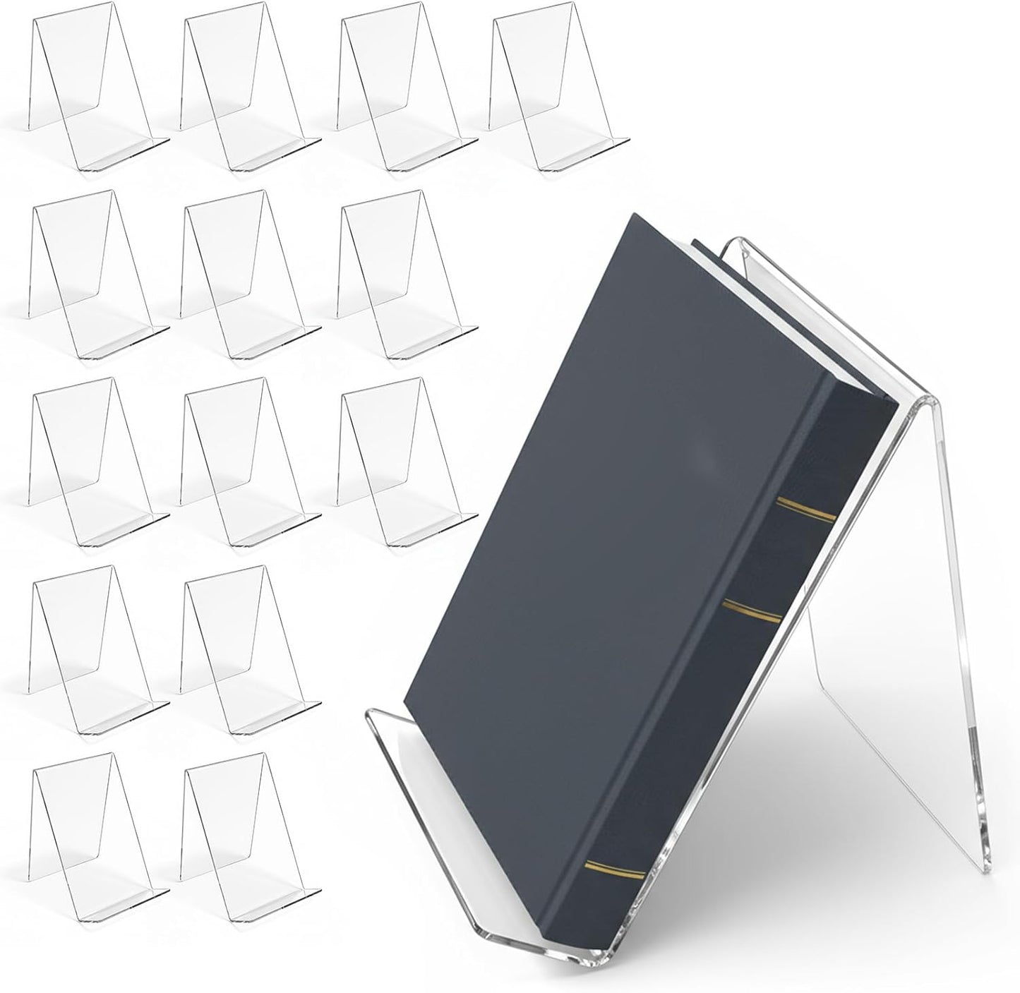 15 Pack 4x5 Inch Acrylic Book Stand Clear Display Easel Holder for Books, Tablets, Pictures, CDs, Artworks, Albums, Magazines, Postcards