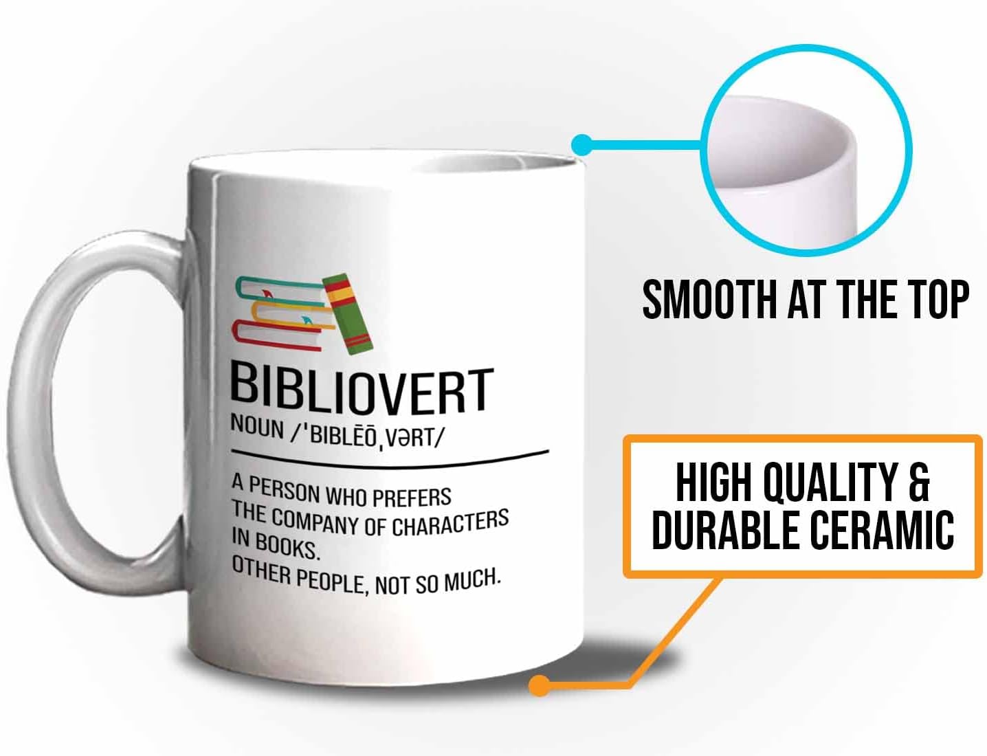 Book lovers Coffee Mug 11oz White - Bibliovert Definition - Author Writer Book Library Editor Introvert Book Lovers Cat Lover Chill Relax Bookworm Reading