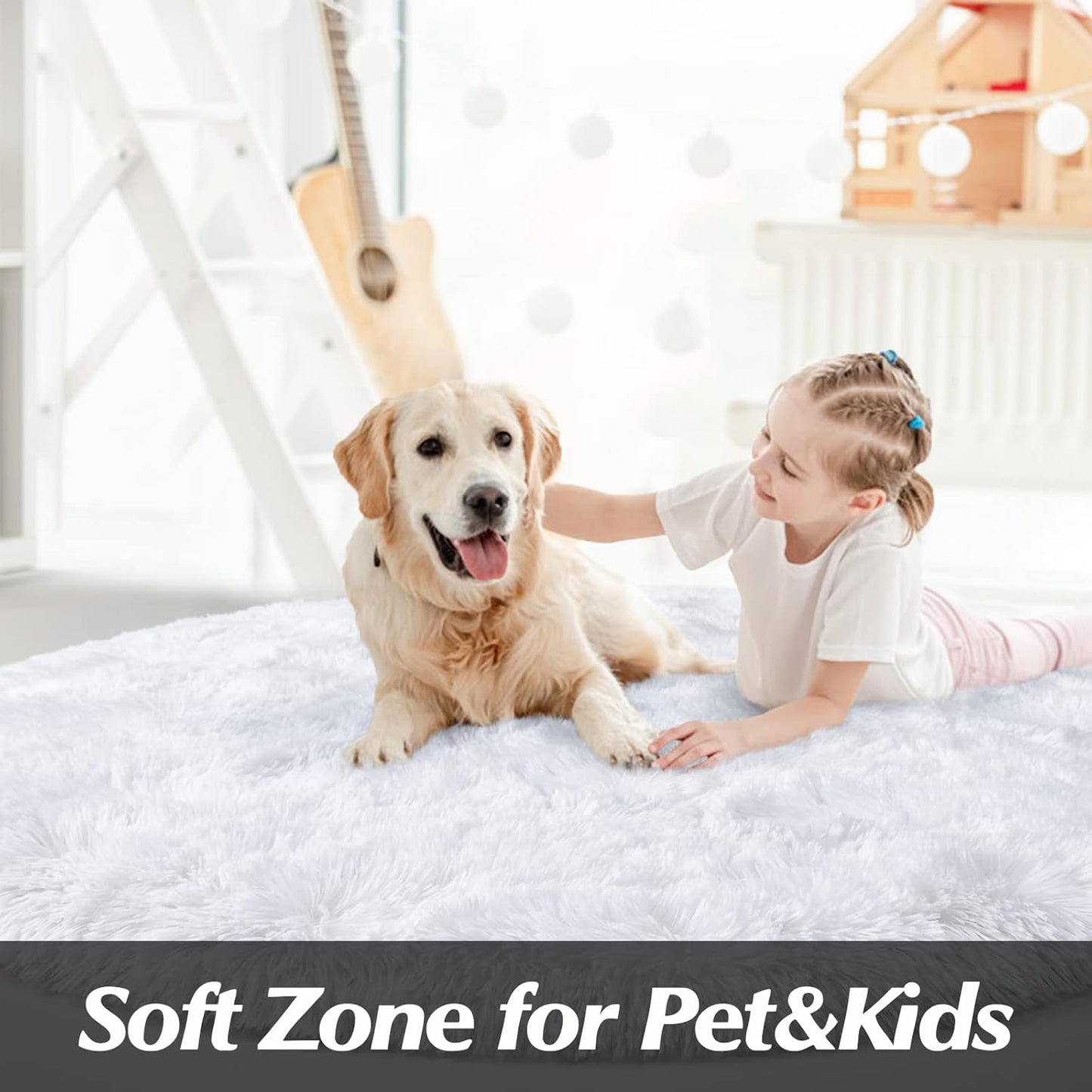 White Round Rug for Girls Bedroom, Fluffy Circle Carpet 4'X4' for Kids Room Decor Shaggy Circular Rug for Baby Nursery Dorm Upgrade Fuzzy Plush Rug for Living room Cute Room Decor for Teen Baby