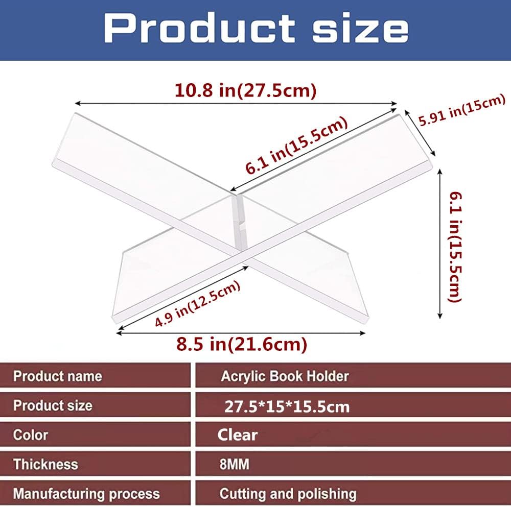 Generic Acrylic Book Stand - Clear, Stable & Widely Compatible for Books, Newspaper, Magazines, Textbooks, Recipe Holder Picture Display