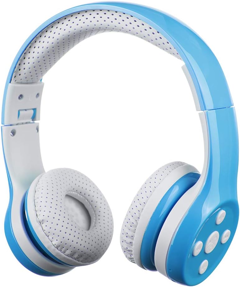 Kids Wireless Headphones, Bluetooth Toddler Headphones with 5 Button Easy Use, 93dB Volume Limited, Foldable with Built-in Mic for Cell Phones TV Tablet School Network Boys Girls (Light Blue)