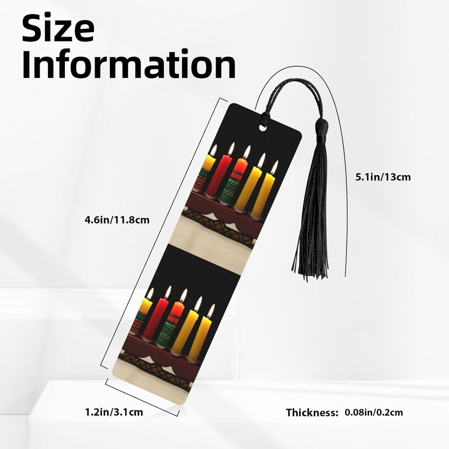 Kwanzaa Candles Wooden Bookmarks Handmade Double-Sided Printed Book Marks Page Markers with Black Tassels Book Accessories Gift for Book Lovers Women Men