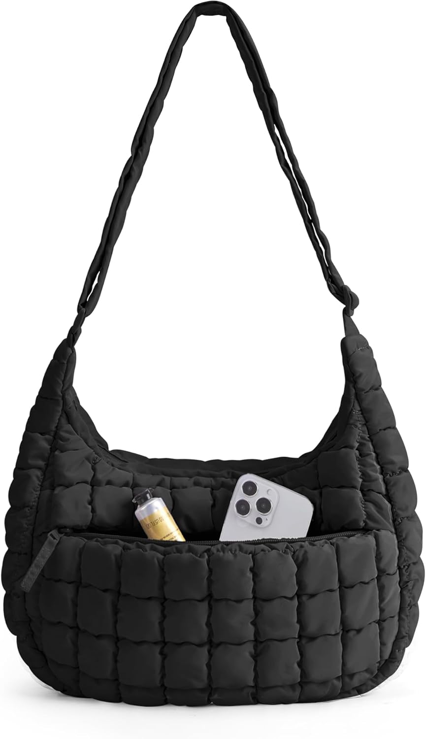 BAGSMART Crossbody Bags for Women, Quilted Puffy Purses for Women, Fluffy Travel Essentials Shoulder Hobo Bag | Compact Purse, w/ adjustable Strap, scratch-resistant, water-resistant, Daily use, travel, weekend getaways