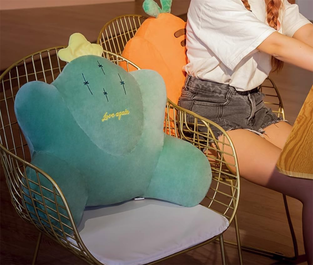 Cartoon Lumbar Support Pillow Cute Office Chair Waist Back Cushion Backrest Pillow Soft Sofa Bed Rest Reading Pillow (Green Cactus, 55×40CM/21.65"×15.7")