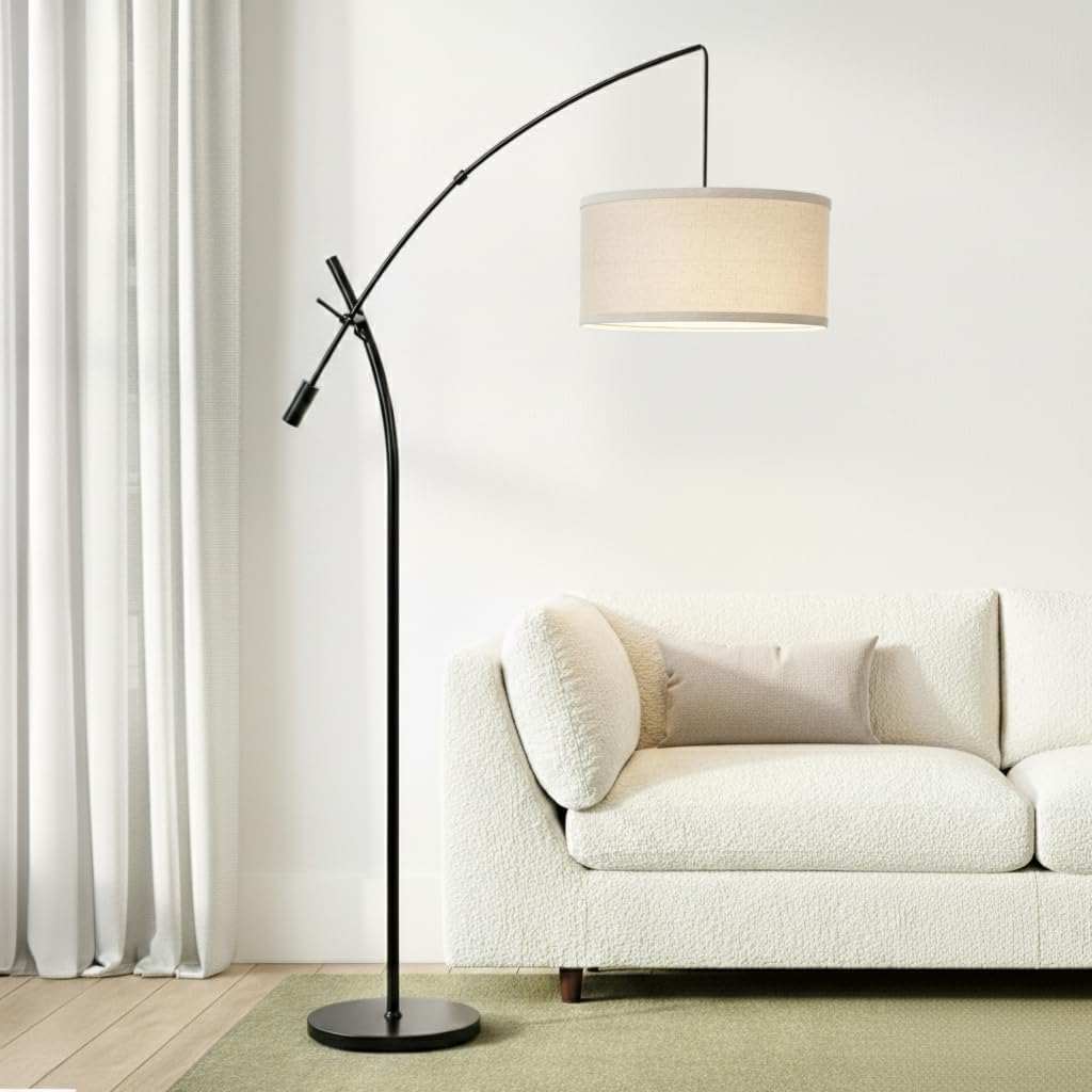 Brightech Grayson LED Arc Floor Lamp for Office & Living Room, Adjustable Arm Lamp in Industrial Style for Bedroom Reading - Black