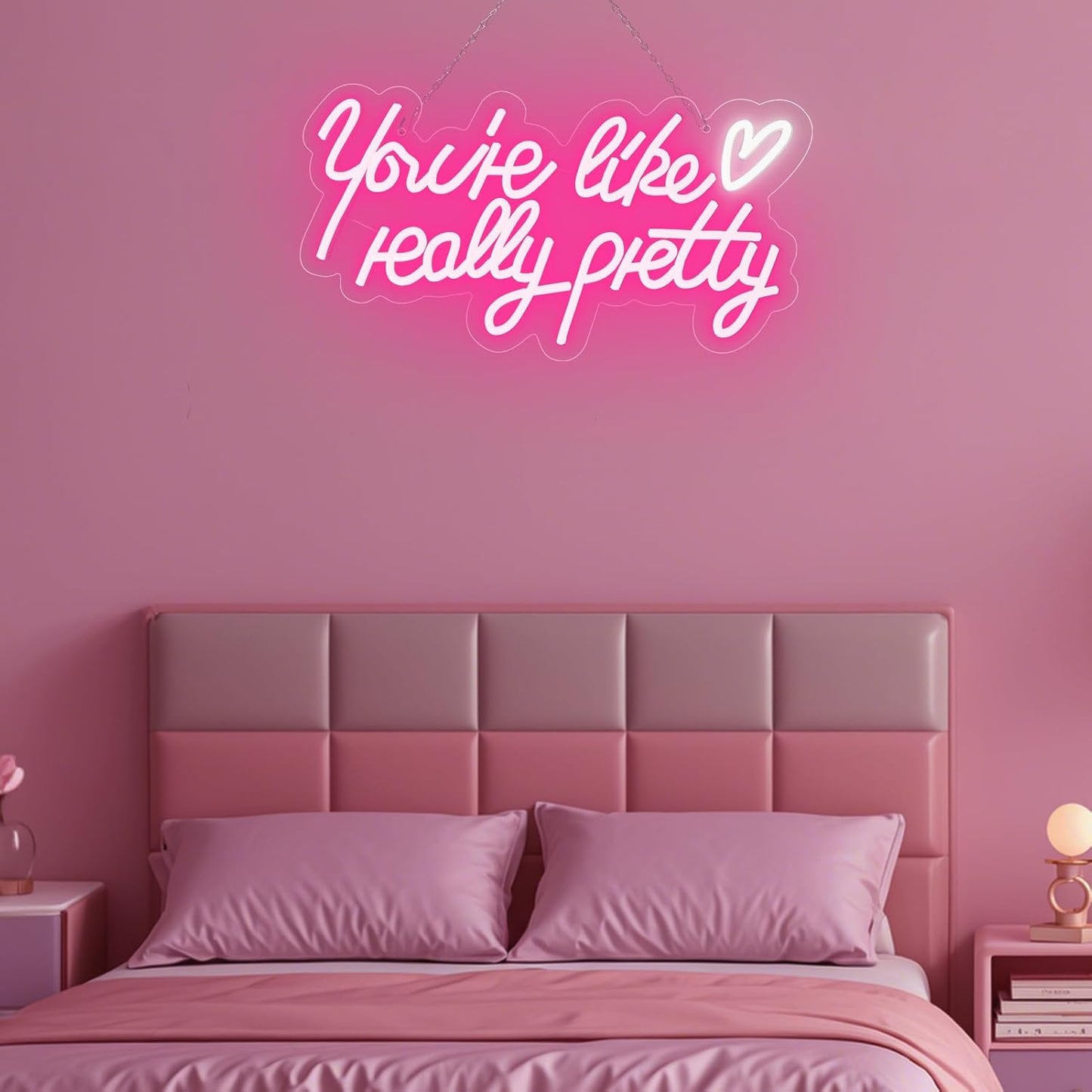 Aslanka You're Like Really Pretty Neon Sign - Pink LED Neon Wall Sign with Heart USB Powered, Dimmable Glow Light Sign for Bedroom Spa Nails Bar Lounge Room Wall Decor Girls Girlfriend Women Gifts