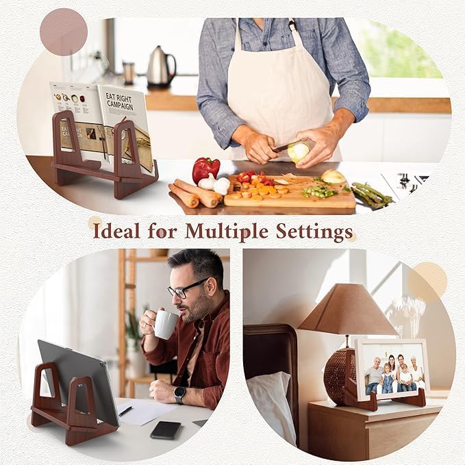 Teamkio Plate Stand for Display, 6.5 Inch Plate Holder for Cabinet, Anti-Slip Wave Display Stand for Large Deep Bowls Platters and Dishes, Bamboo Frame Holder Stand for iPad, Book, Picture, Decorative Plate(6.5'' H x 7.9" W x 5.9" D)