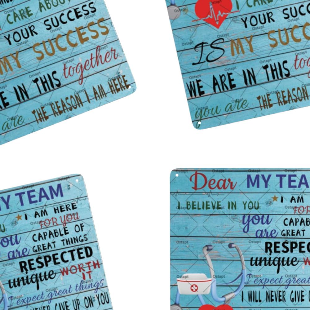 Dear My Team Nurse Tin Sign Nurse Cap Stethoscope Wall Decor For Medical Staff Team Poster Inspirational Quotes Medical Staff Gift Positive Nurse I Believe In You Office Signs 8x12 Inch