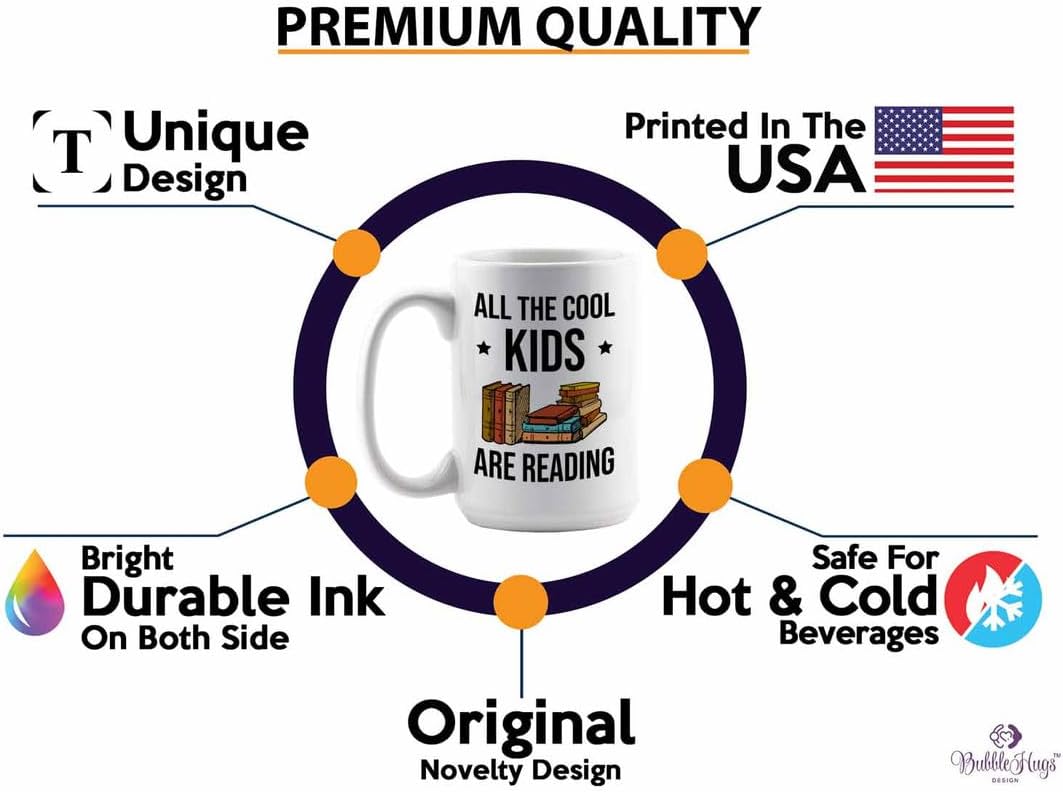 Reading Bookworm Coffee Mug 15oz White - All The Cool Kids Are Reading - Reading Reader Book Worm I Know Things Book Addict Book Lover Bookish Novelist Librarian Writer