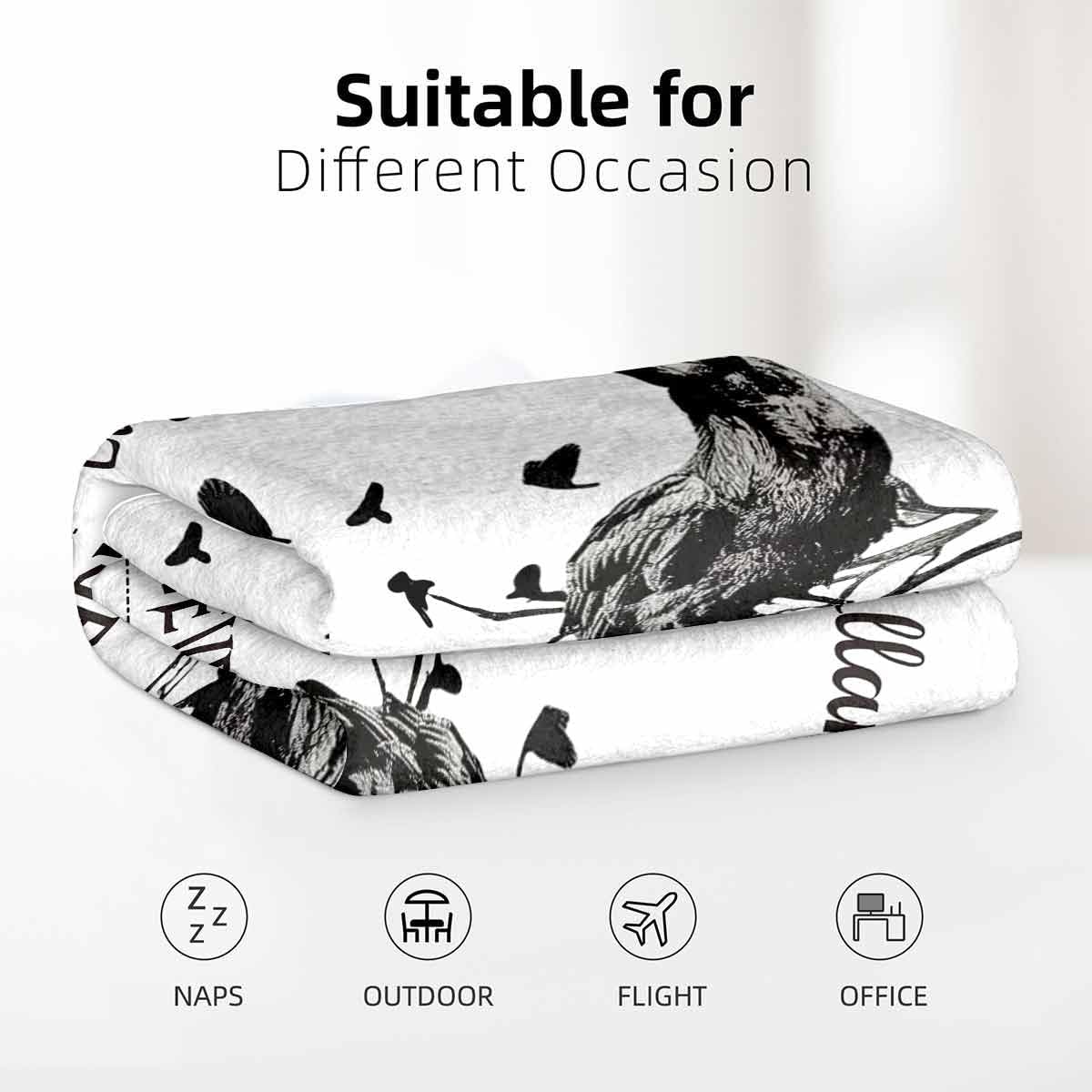 YWMAN Edgar Allan Poe & Raven Fleece Throw Blanket, Gothic Blankets Fuzzy Gifts for Sofa Couch Bedroom (50" x 60", The Raven)