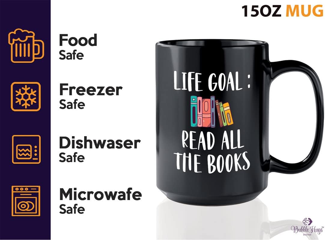 Reading Lover Coffee Mug 15oz Black - Life Goal Read All The Books - Gift For Poets Bookish People Bibliophile Librarian Book Club Reader