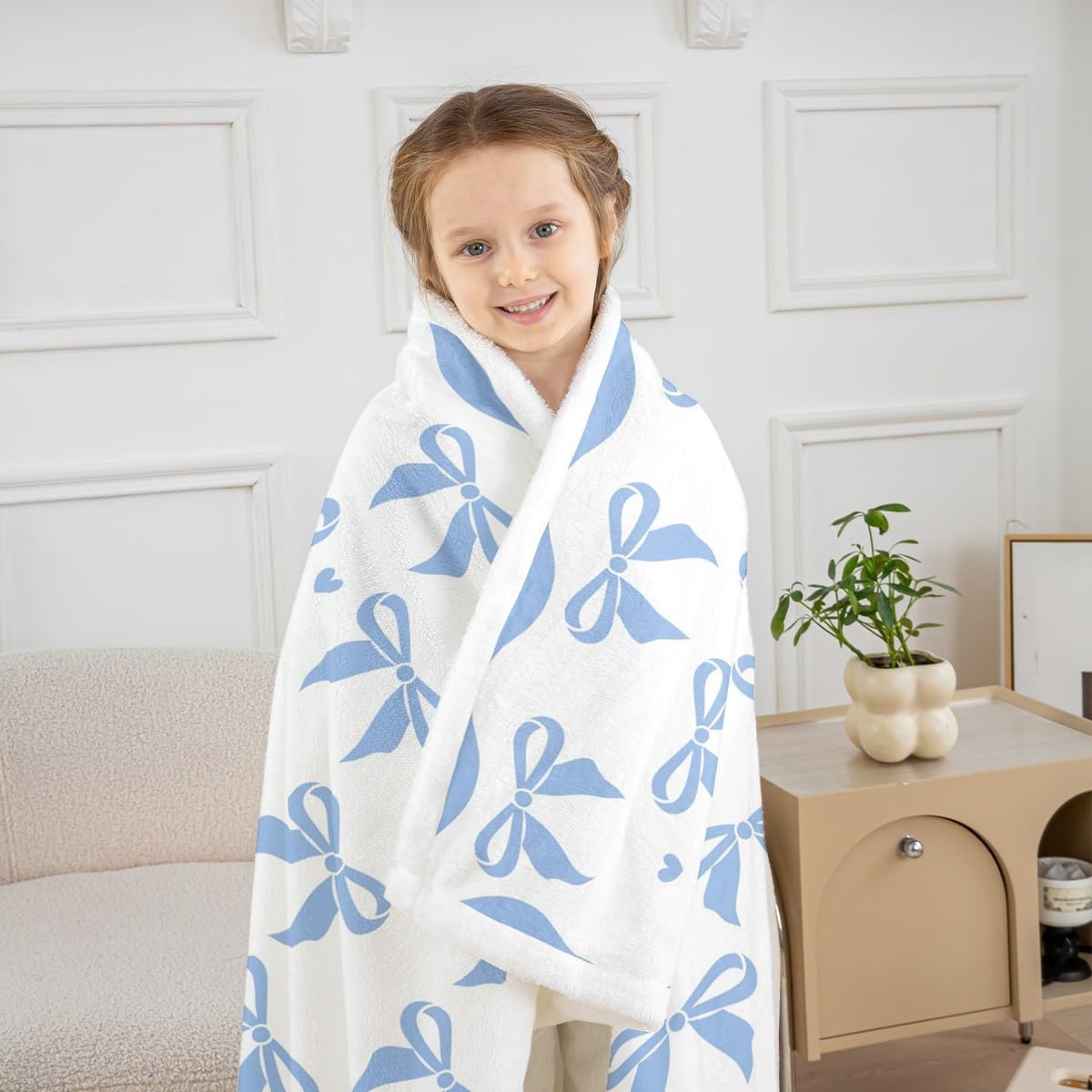 Feelyou Blue Bow Sherpa Throw Blanket for Couch Cute Coquette Bow Knot Super Soft Cozy Fleece for Kids Boys Girls Blanket for Winter,Plush Throw Blue Bowknot Throw 50"x60" Preppy Style All Season