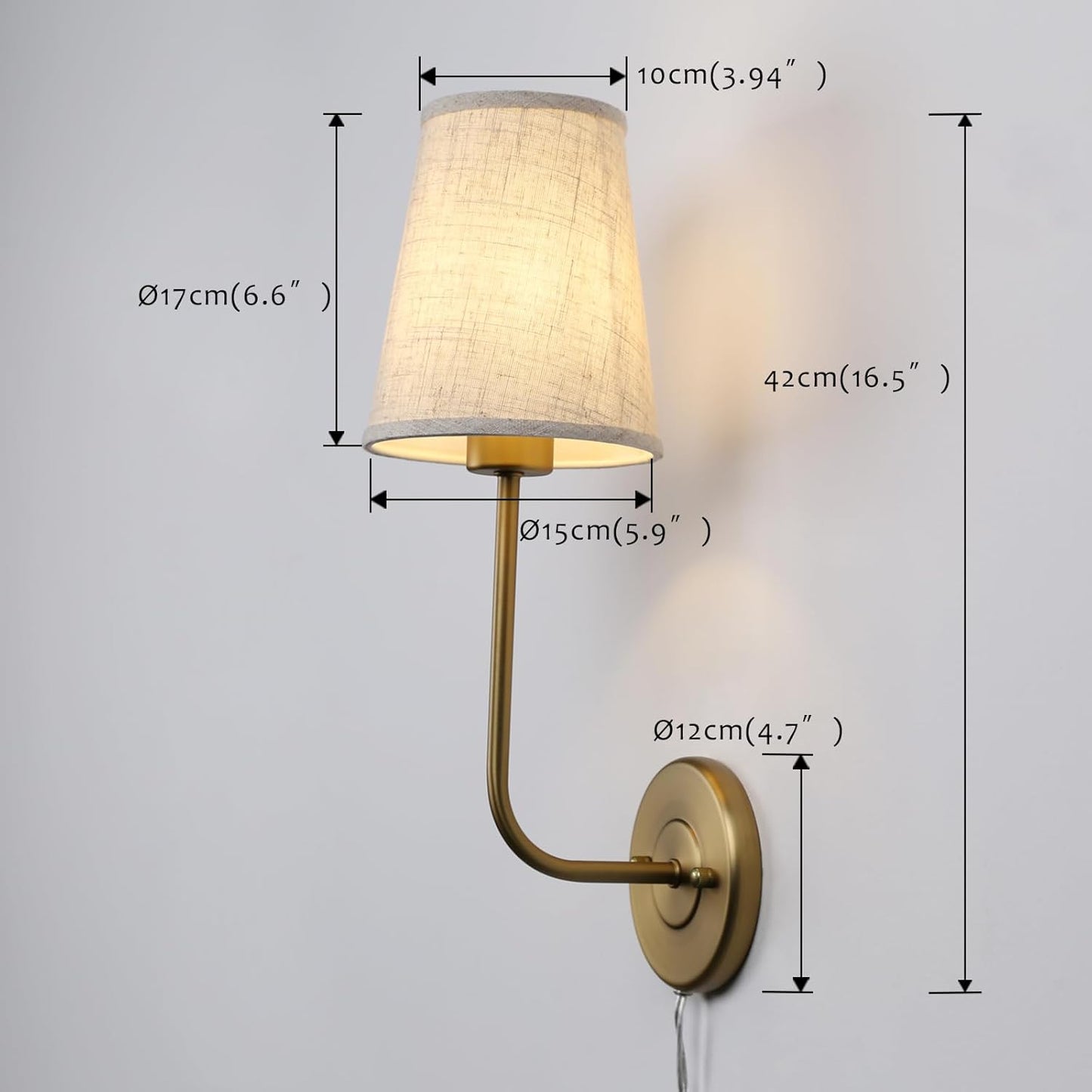 Pathson Plug in Fabric Wall Sconce Linen Cloth Shade, 1-Light Vintage Wall Light Fixture for Living Room Bedroom