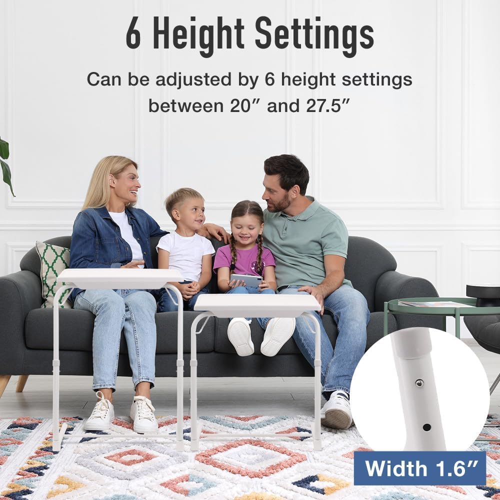 Japard Folding TV Tray Table, Small Bedside Sofa Dinner Table with Cup Holder, Adjustable 6 Height & 3 Tilt Angle (White_ 2 pcs)