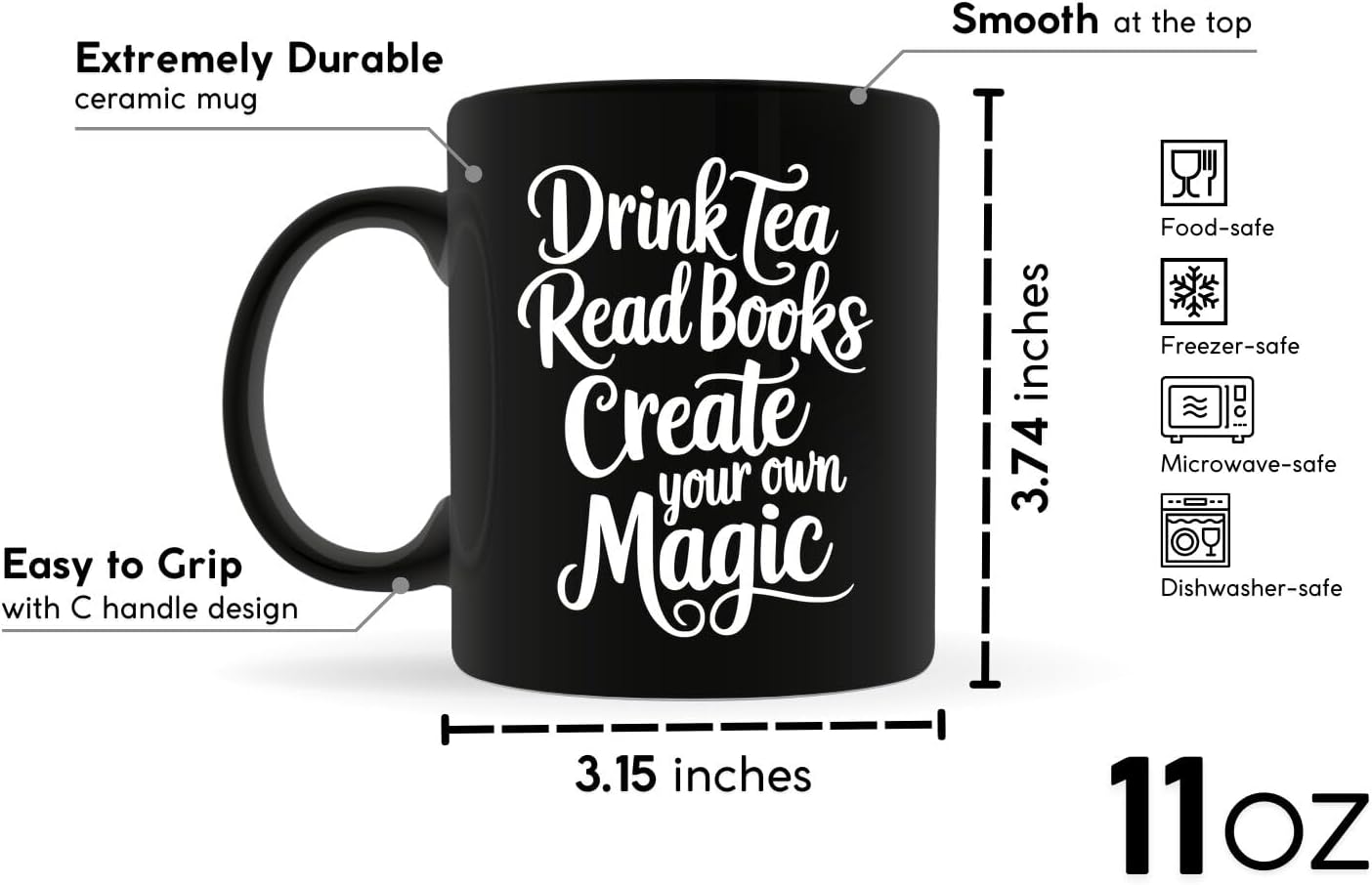 Book Lovers Coffee Mug 11oz Black -Tea - Gift for Book Club Bookworm Bookish Reading Nerdy Avid Readers Women
