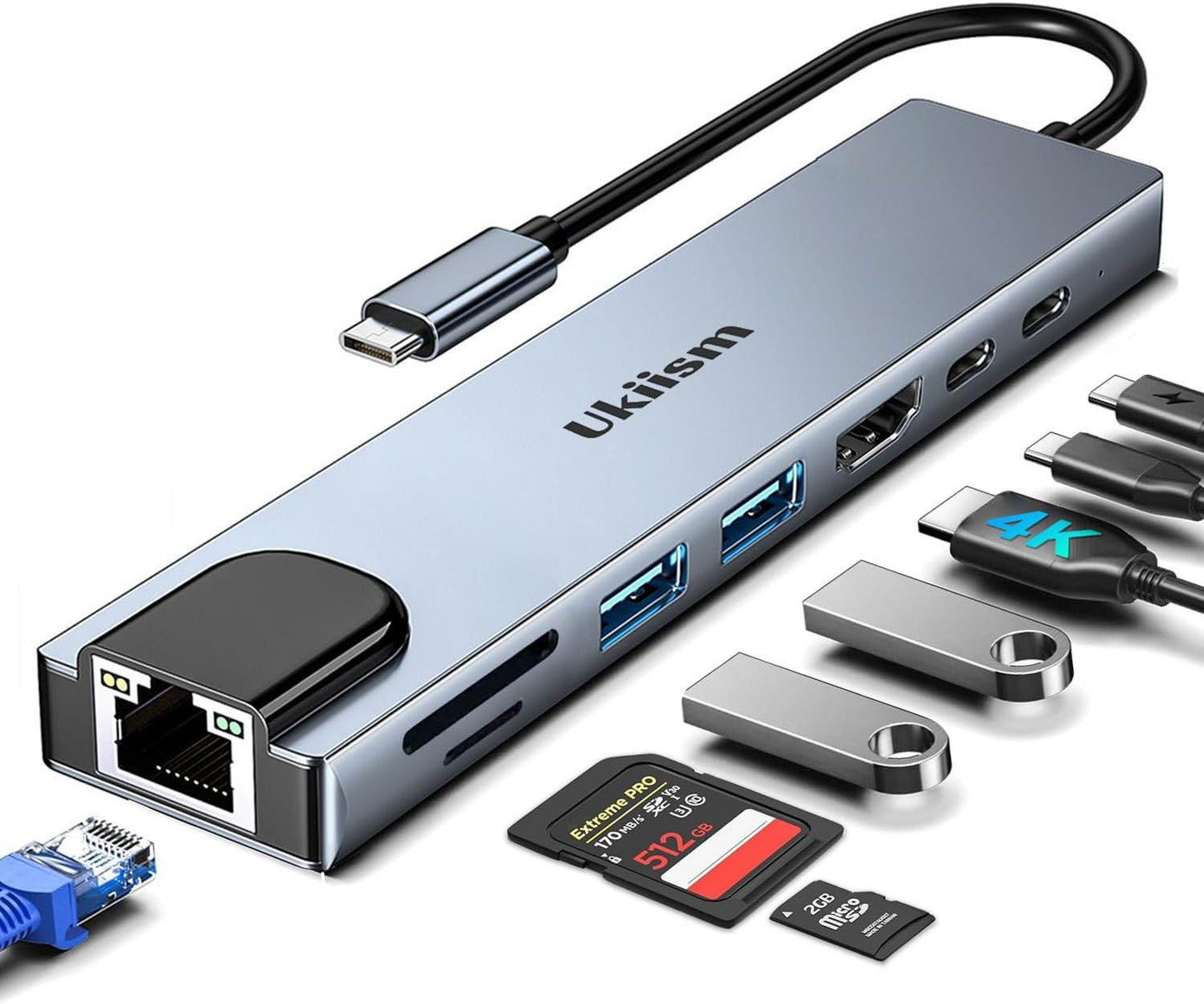 USB C Hub Ethernet HDMI Adapter, 8 in 1 Docking Station with 4K HDMI, RJ45 Ethernet, SD/TF Card Reader, USB 3.0/2.0, PD 100W, LAN USB-C Dongle for MacBook Pro/Air, iPad Pro, XPS, etc