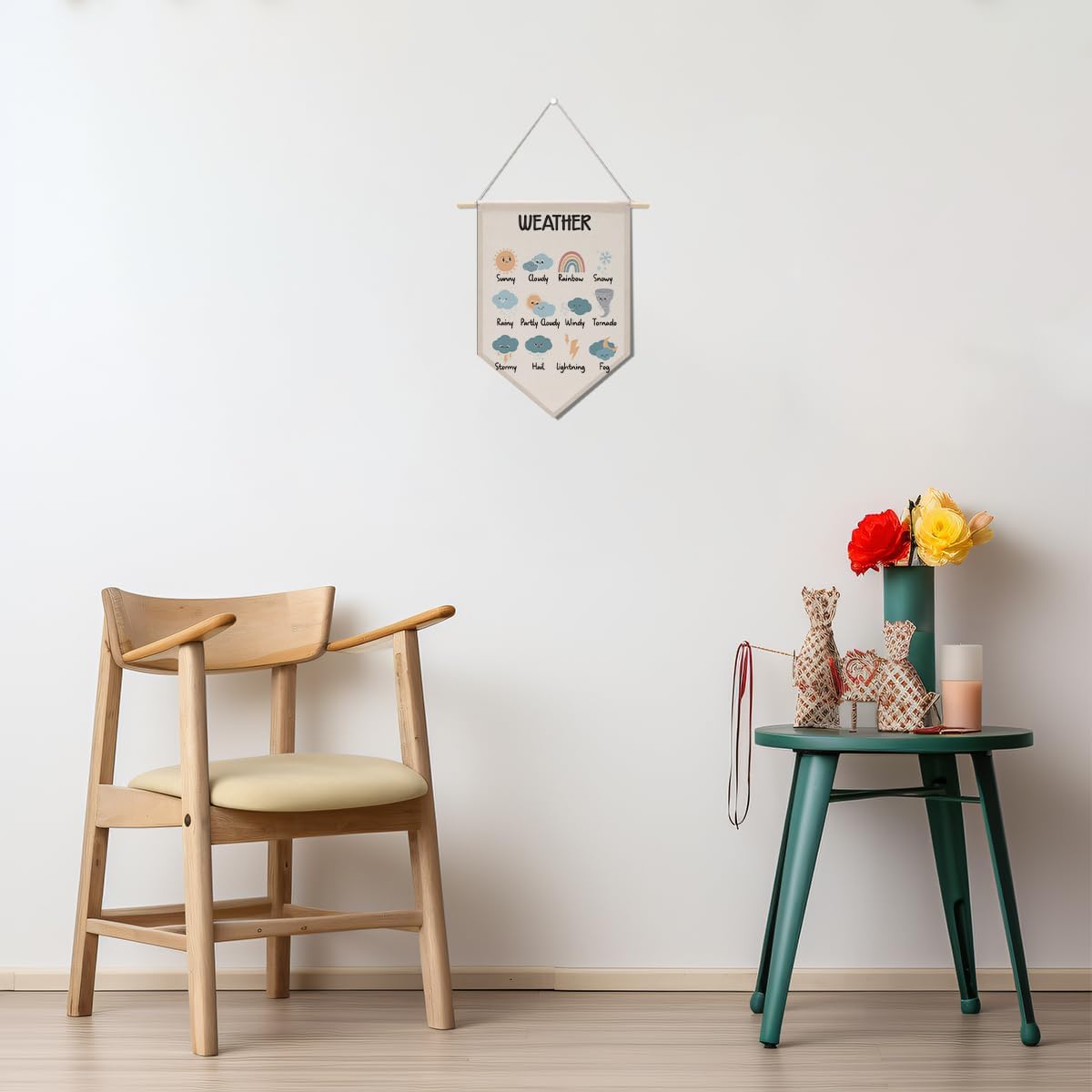 Cute Weather Canvas Banner Wall Decor Nursery Decor, Learning Posters for Toddlers Wall Hanging Pennant Flag Office Playroom Homeschool Wall Art for Toddler Kid Room Reading Room Decor Poster Print