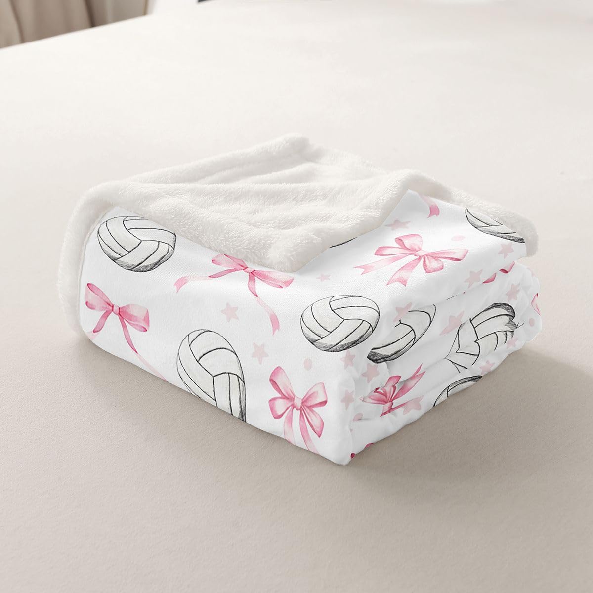 Feelyou Pink Bow Volleyball Sherpa Throw Blanket for Couch Pink Bow Super Soft Cozy Fleece Cute Bowknot Blanket for Winter, Plush Throw Sports Game Baby 30"x40" All Season