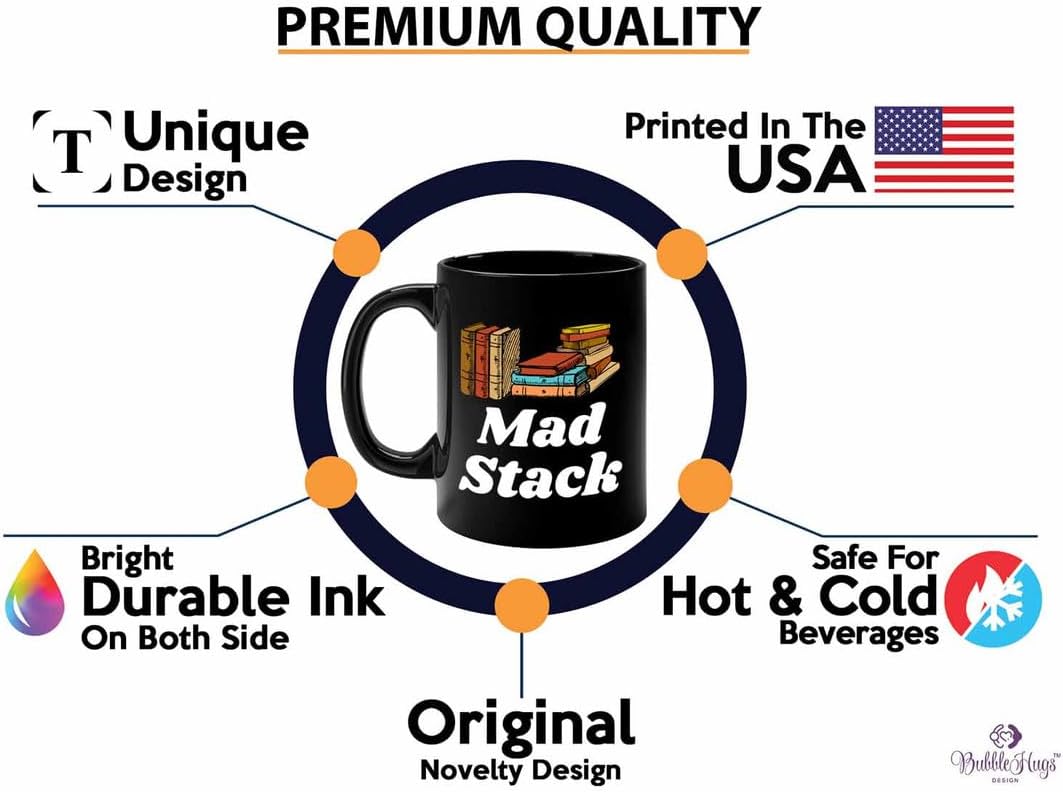 Reading Coffee Mug 11oz Black - Mad Stack - Reader Gift Bookworm Owl Lover Cat Lover Book Lover Novelist Librarian Writer