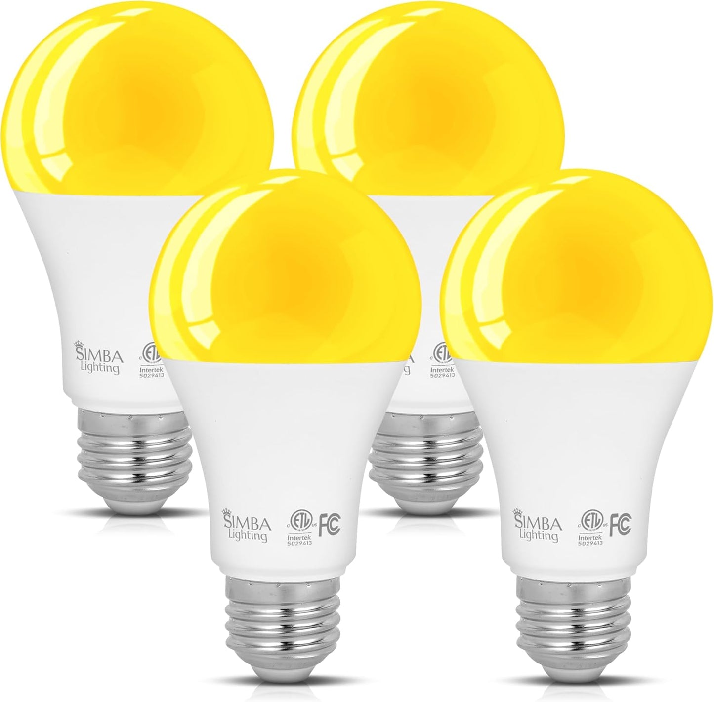 Simba Lighting LED Bug Non-Attracting Yellow Bulb ETL Listed 6W 40W Equivalent (4 Pack), Great for Outdoor Porch Light, Patio, Security, Night Light, Amber Warm Light, Standard A19 Shape E26 Base