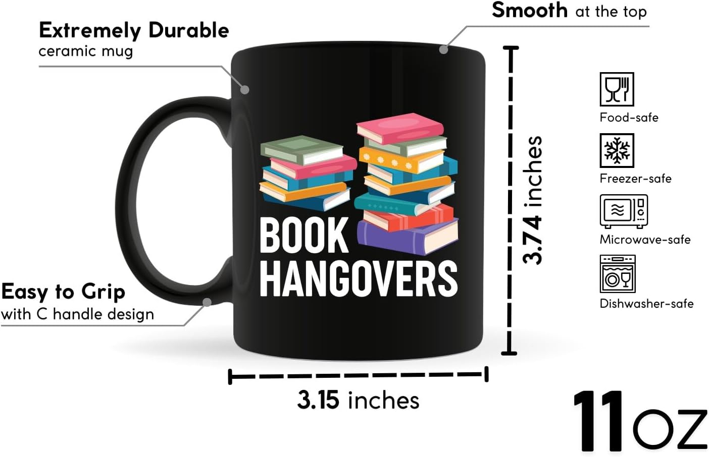 Book Lovers Coffee Mug 11oz Black -Book hangovers - Book Reader Bookworm Addict Bookish Librarian Nerd Gifts Decor for Men Women