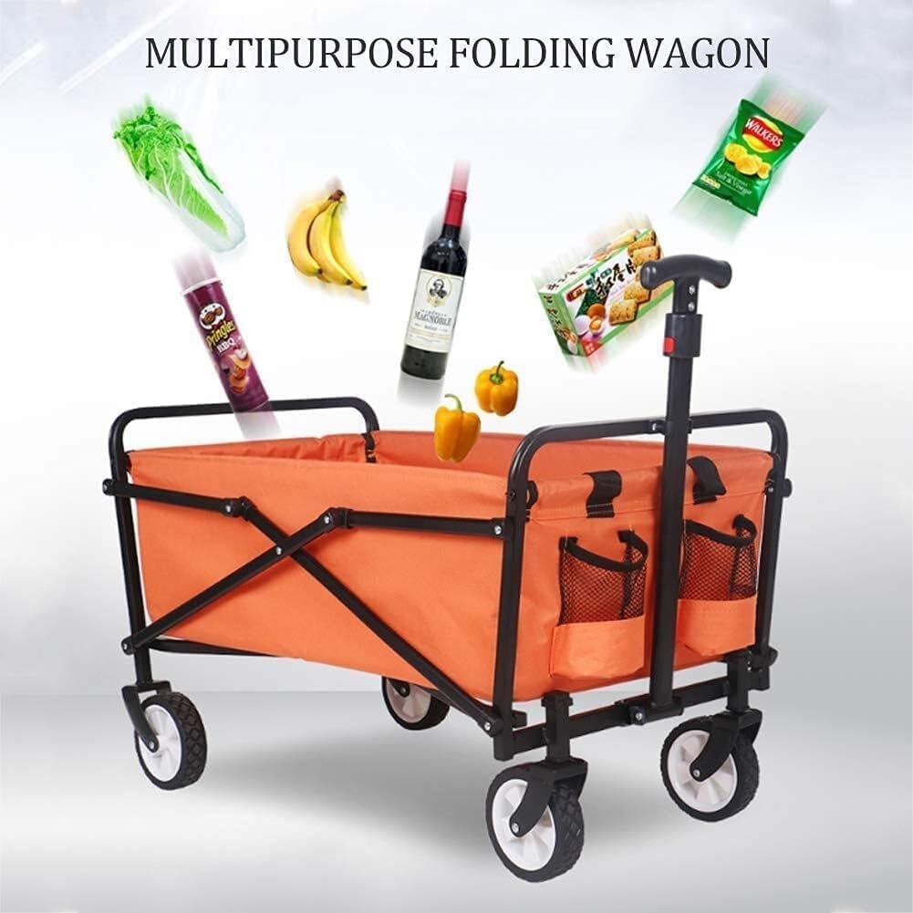 Folding Camping Utility Wagon with Adjustable Handle, All-Terrain Wheels, Heavy Duty Portable Garden Cart 100kg Load