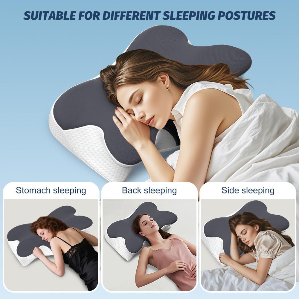Cervical Neck Pillow for Neck Pain Relief, Ergonomic Neck Support Pillow for Sleeping, Contour Memory Foam Side Sleeper Pillow for Back Stomach Sleepers with Pillowcase