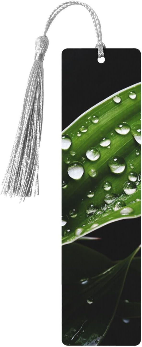 Plant Water Drops Bookmarks Gifts for Women Men, Wooden Bookmarks for Book Lovers, Vintage Book Marks Ornaments with Tassel, Unique Personalized Reading Page Markers Gray