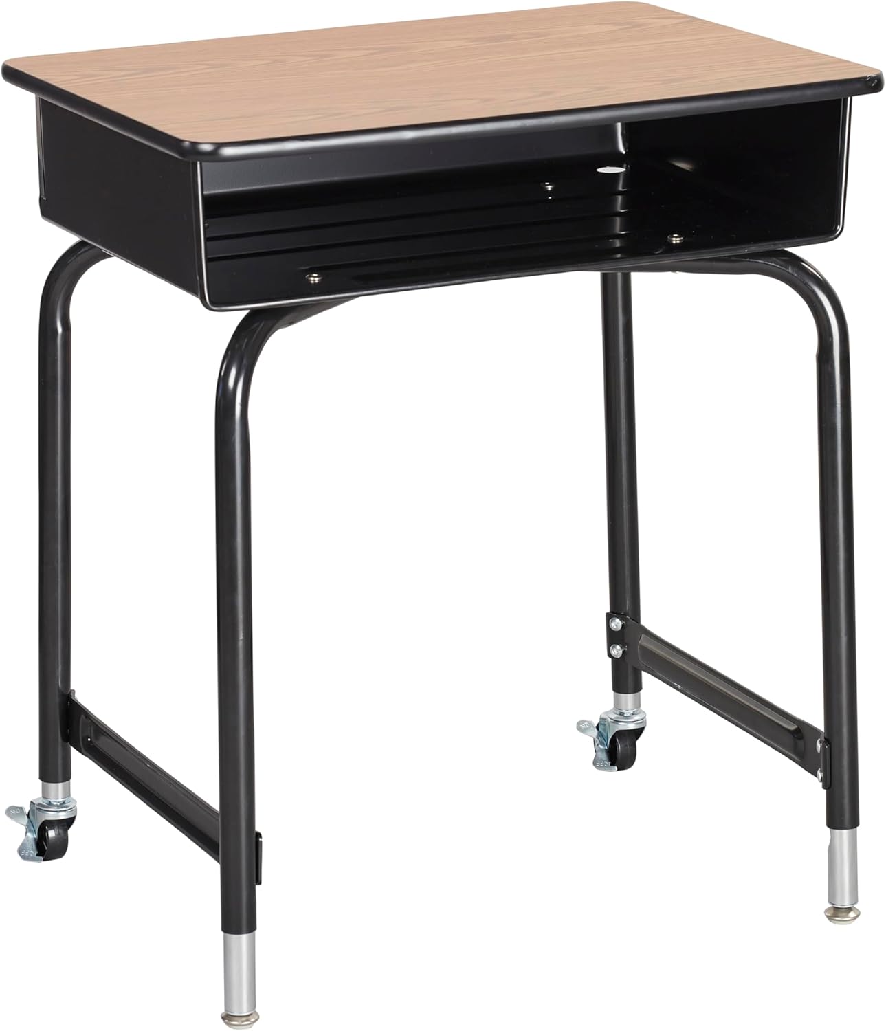 ECR4Kids Mobile Open Front Desk with Metal Storage Book Box, Classroom Furniture, Oak