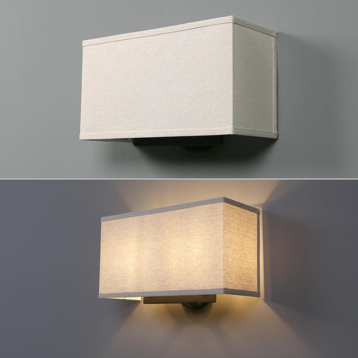 Yosoan Linen Boho Wall Sconce Stairwell Fixture Light, 2-Light Indoor Hardwired Vanity Dual Vintage Industrial Bedside Sconce Wall Mount Lighting Square Fabric Shade for Hallway Kitchen Living Room