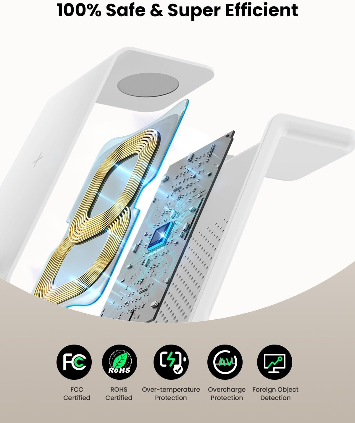 GEEKERA 3 in 1 Wireless Charging Station for Apple, Fast Wireless Charger Stand Dock for iPhone 17 16 15 14 13 12 11 Pro Max Plus XR XS X, Apple Watch Ultra/11/10/9/SE/8/7/6/5/4/3/2, AirPods Pro/4/3/2