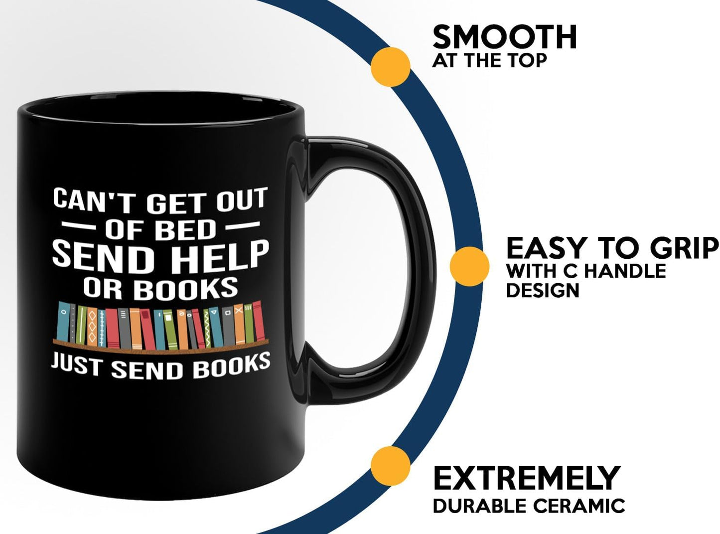 Book Lover Coffee Mug 11oz Black -Just Send Books - Writer Editor Bookish Librarian Bibliophile Bookish Grammar Philosophers