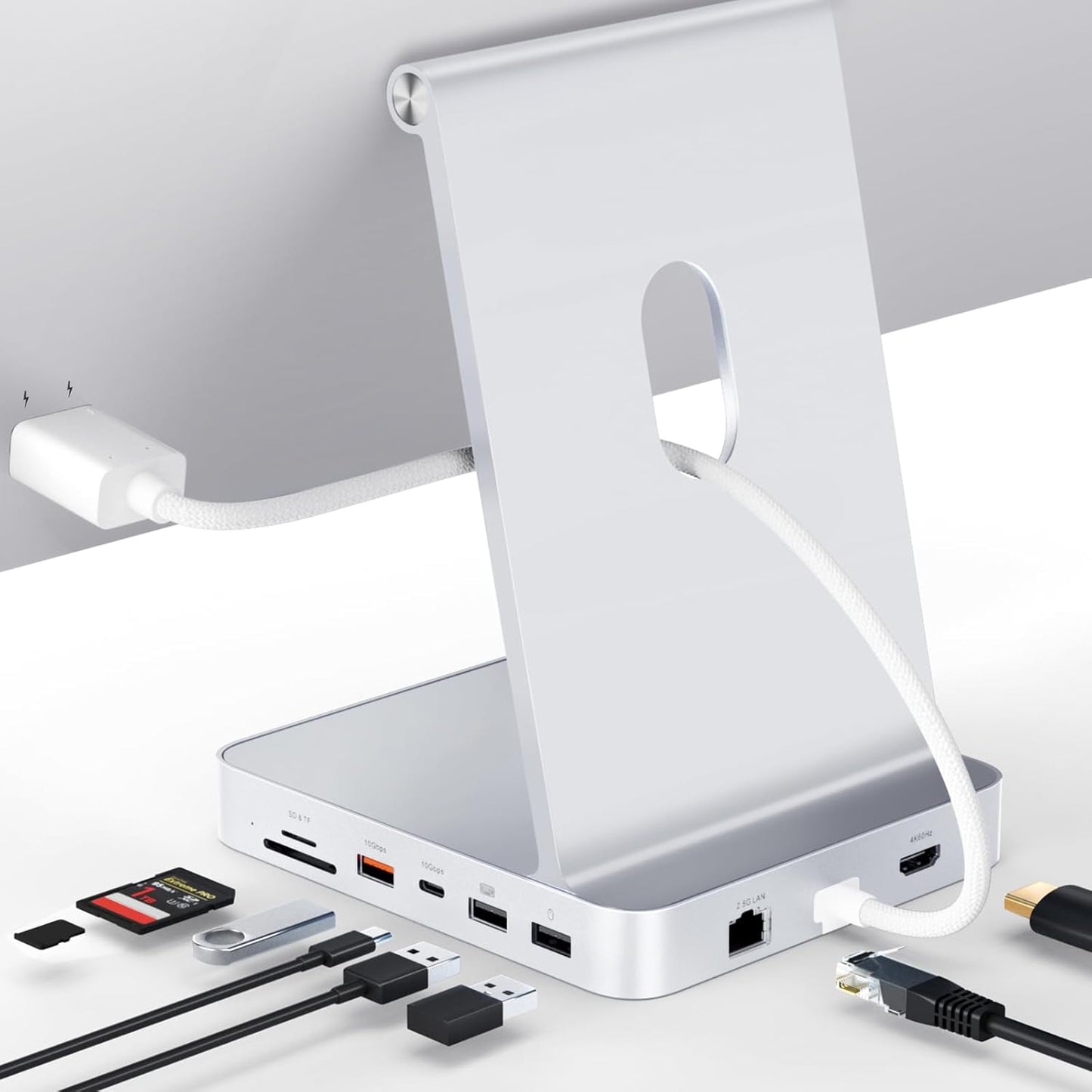 Minisopuru DS802PRO iMac Accessories with 4K@60Hz HDMI, USB C Charging, 2.5GbE, 4TB M.2 SSD Enclosure, USB C Hub for iMac 24 inch M1/M3/M4, iMac Hub with 4 USB, SD/TF, Audio | Silver