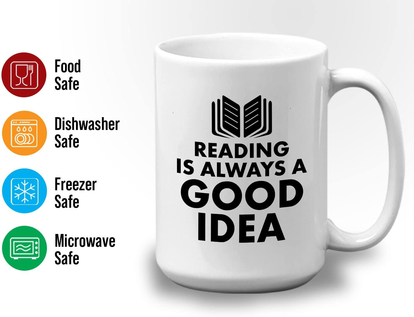 Book Lover Coffee Mug 15oz White - reading is - Literary librarian Literature Bookworm Historian Public Library Curator Bibliophile Bibliolater
