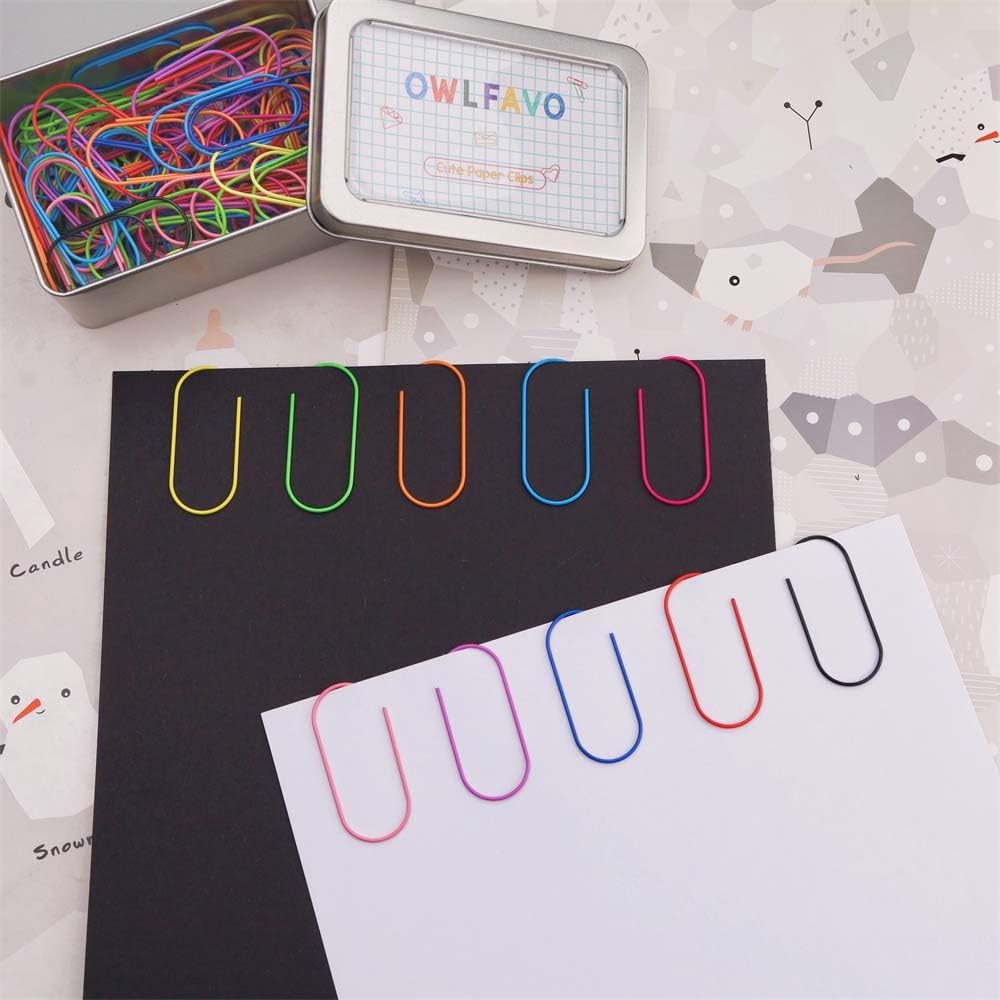 OWLFAVO 100pcs 2 inch Jumbo Paper Clips with Storage Box, 10 Colors, Funny Cute Paperclips Bookmarks Planner Clips for Fun Office Supplies School Gifts Wedding Decoration