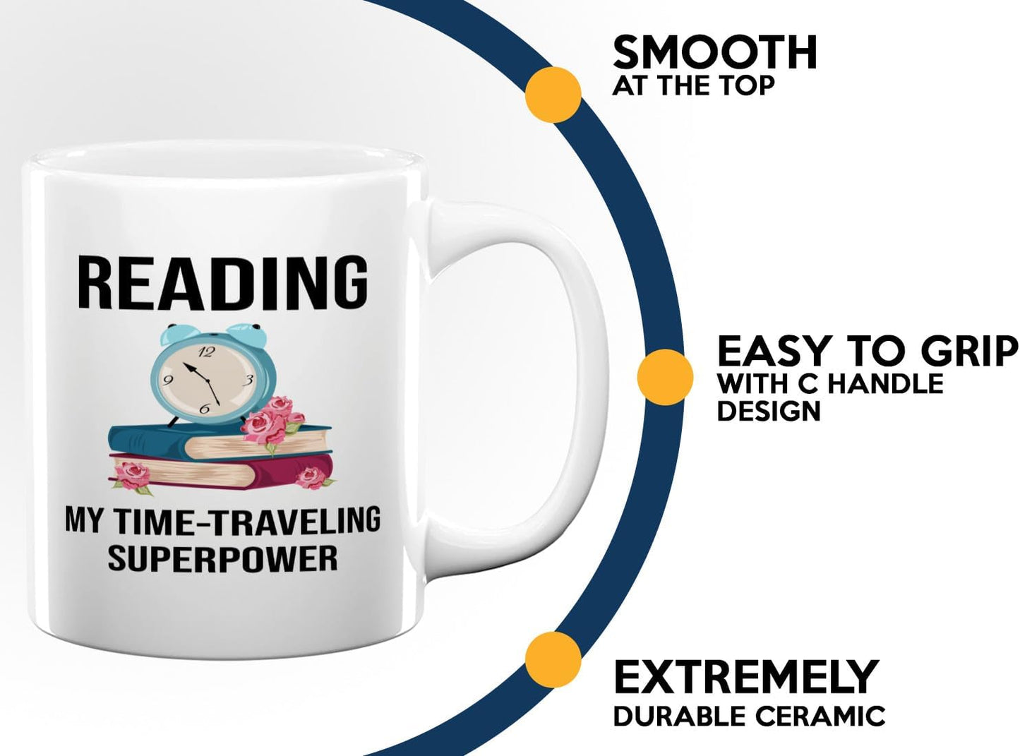 Book Lover Coffee Mug 11oz White -Time-traveling Sprpwr - Gift For Poets Bookish People Bibliophile Librarian Book Club Reader