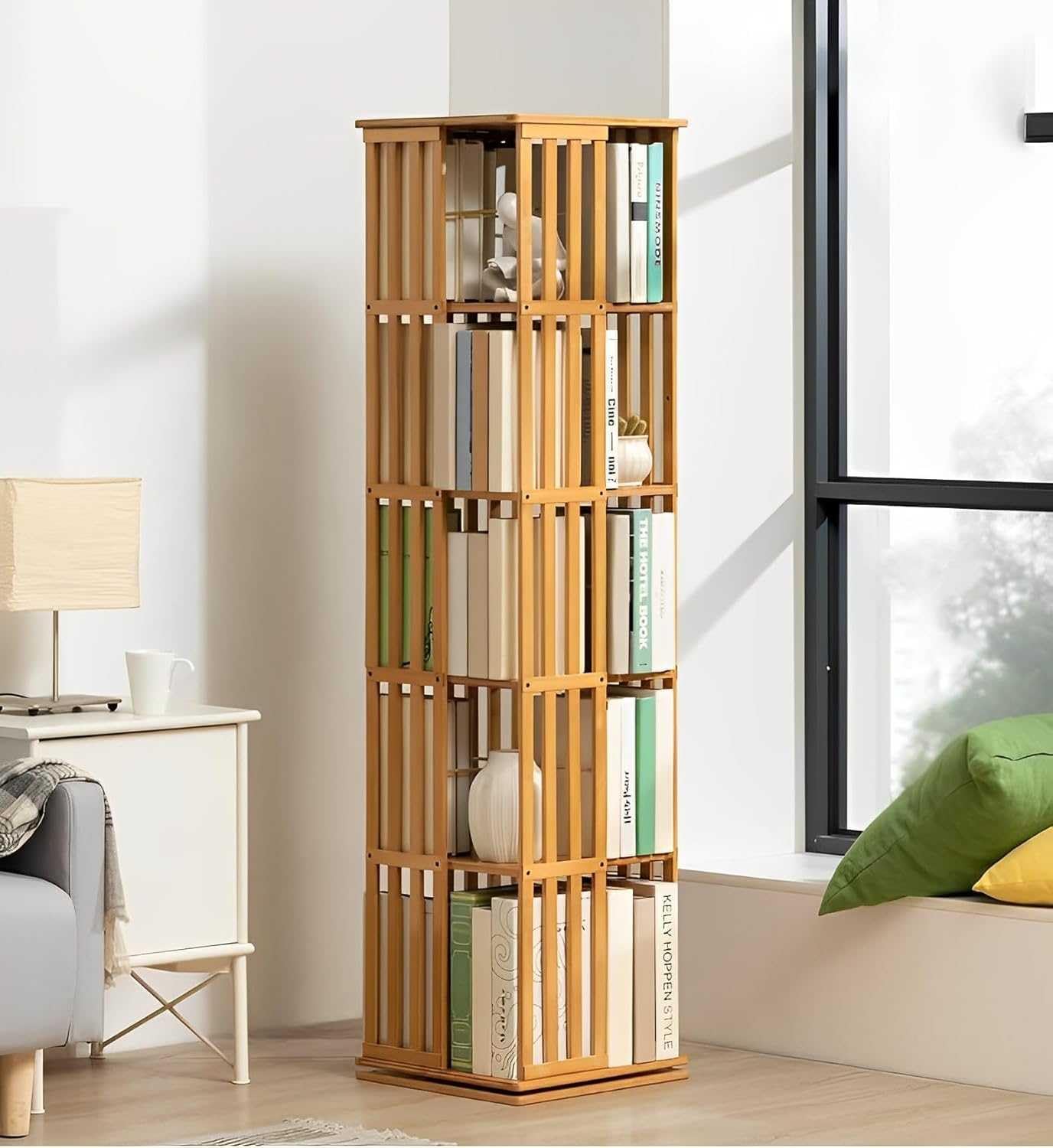 360° Rotating Bookshelf Tower - 5/6 Tier Revolving Bookcase, Versatile Floor Standing Storage Rack for Home, Office, Living Room - Stylish Book Organizer Solution