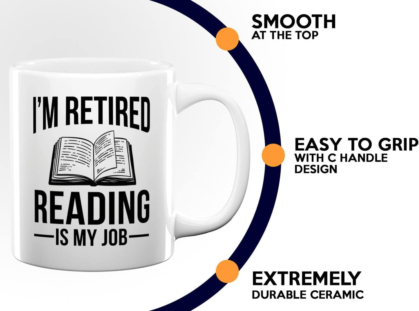 Retired Coffee Mug 11oz White -I'm Retired Reading Is My Job - Funny Hobby For Dad Grandpa Uncle Mom Aunt Librarian Book Lover Reader Author Journalist Writer